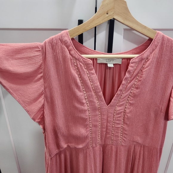Loft Tiered Flutter Sleeve Midi Dress Pink size XS - Picture 5 of 10